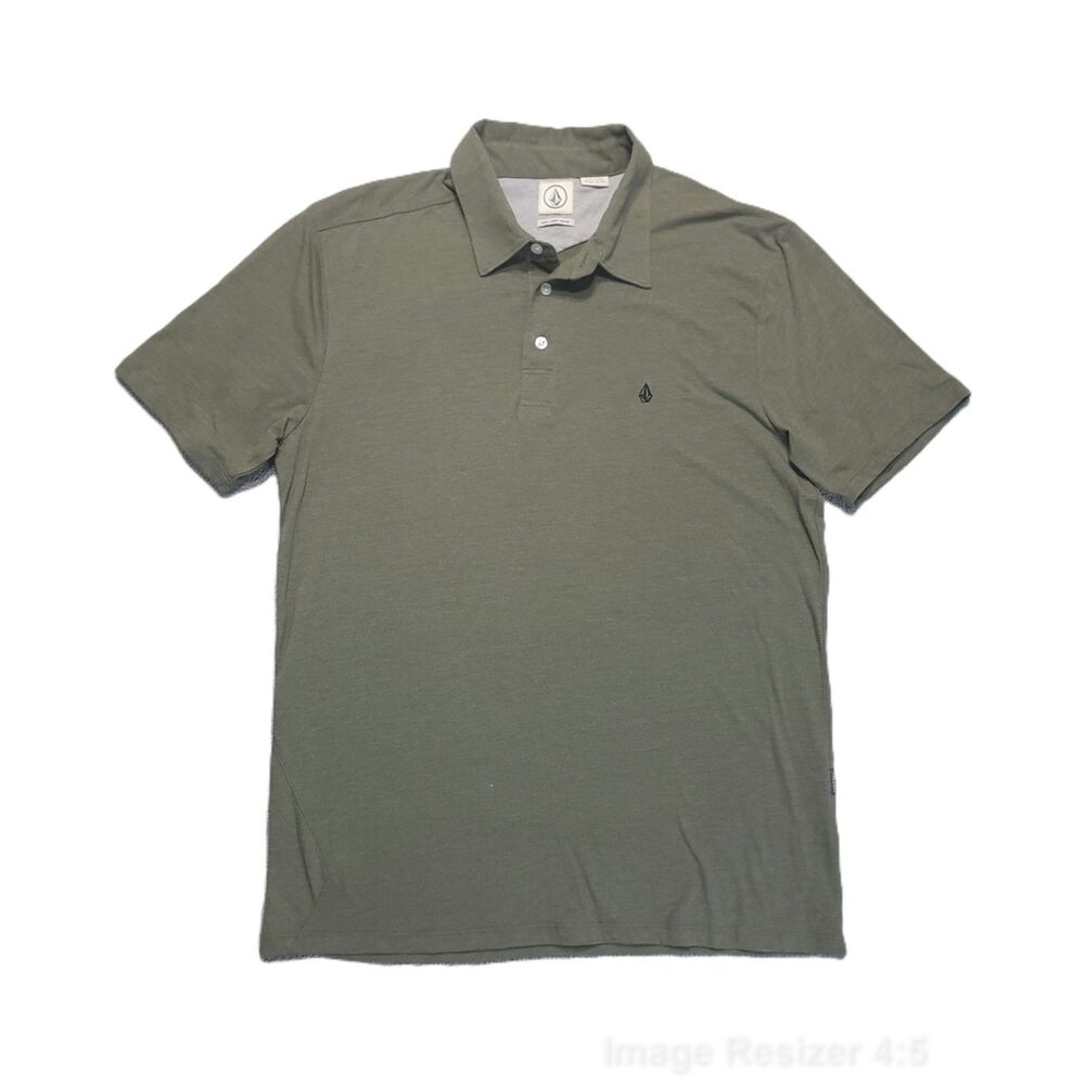 Volcom Polo Shirt Mens L Olive Green Short Sleeve Logo Stretch